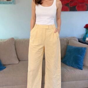 4th & Reckless by Anthropologie Pants Womens S Small Yellow Pleated Cotton
